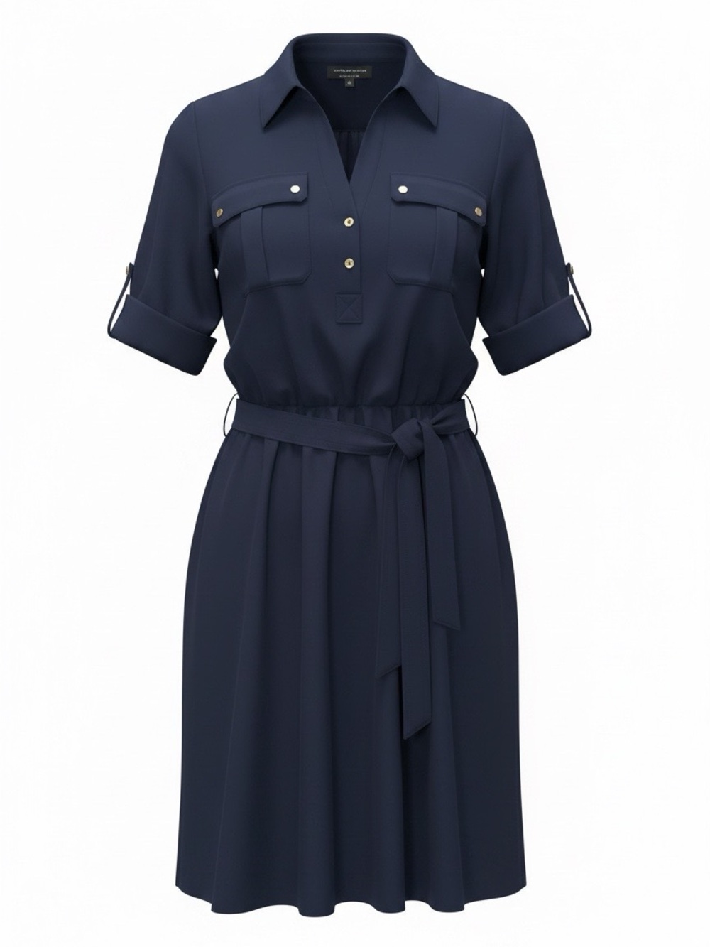 Jones New York Navy Shirtwaist Midi Dress with Tie Belt